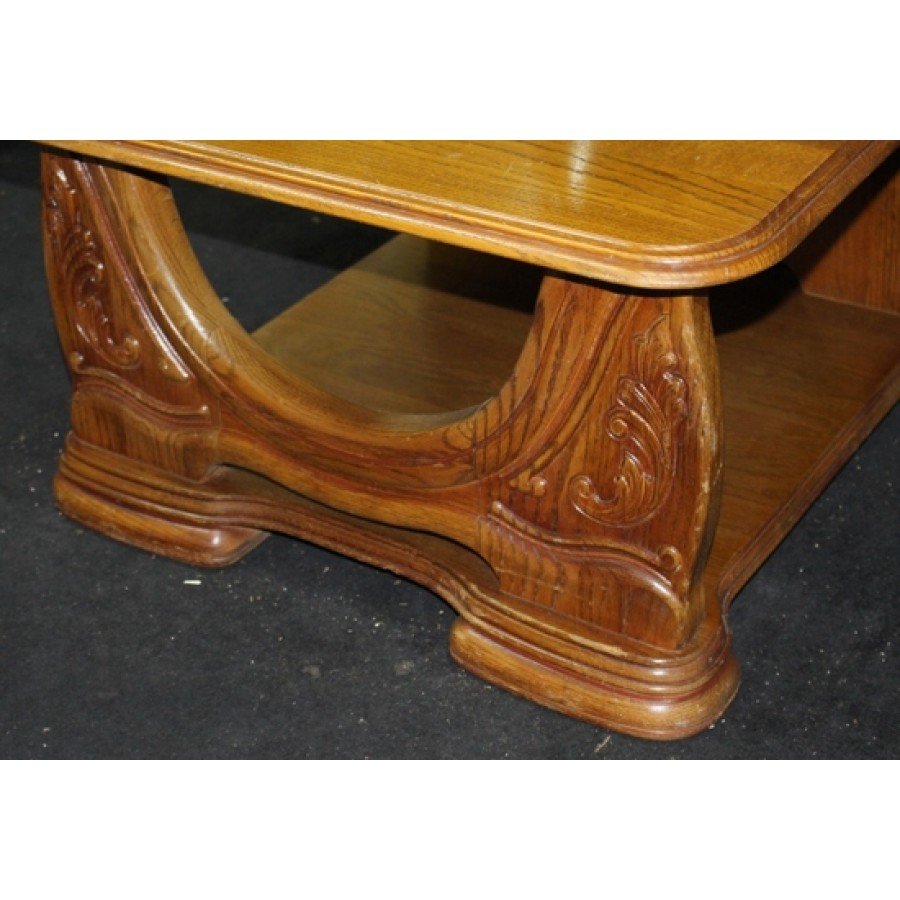 Heavy Solid Oak Carved Square Occasional Coffee Table